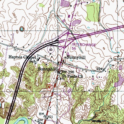 Topographic Map of Sunnyhill, TN