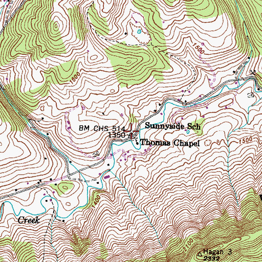 Topographic Map of Sunnyside School, TN