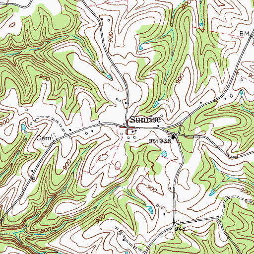 Topographic Map of Sunrise, TN