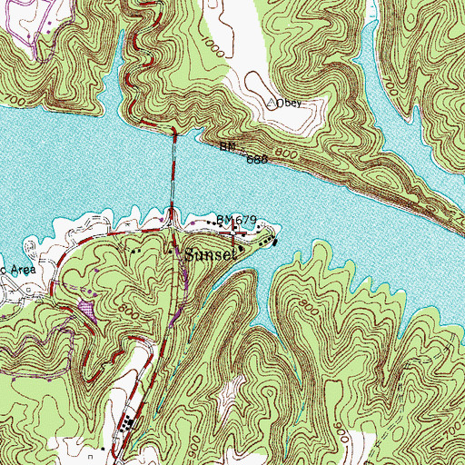 Topographic Map of Sunset, TN
