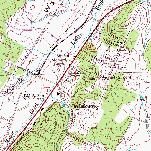 Topographic Map of Sunset Memorial Gardens, TN