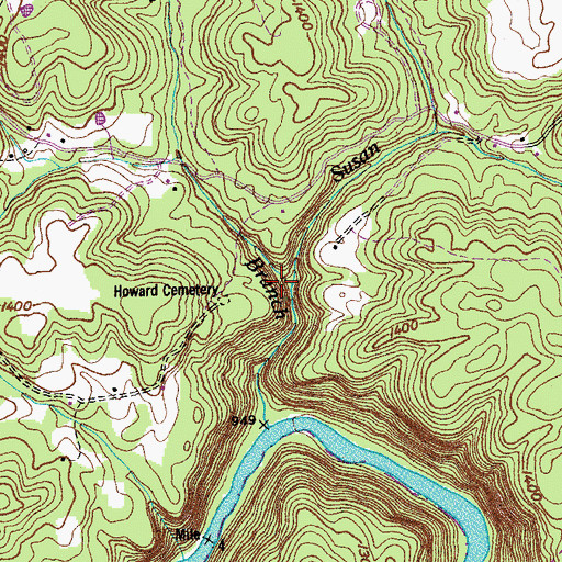Topographic Map of Susan Branch, TN