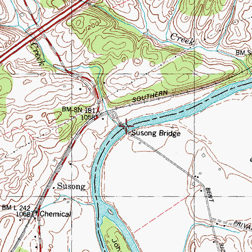 Topographic Map of Susong Bridge, TN