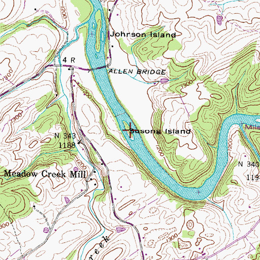 Topographic Map of Susong Island, TN