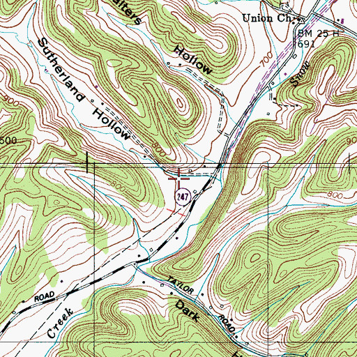 Topographic Map of Sutherland Hollow, TN