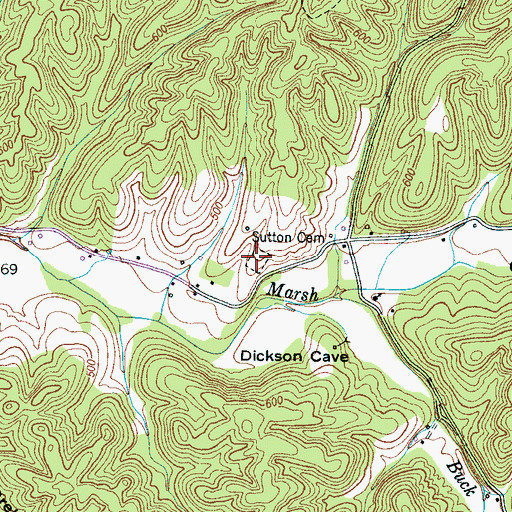 Topographic Map of Sutton Cemetery, TN