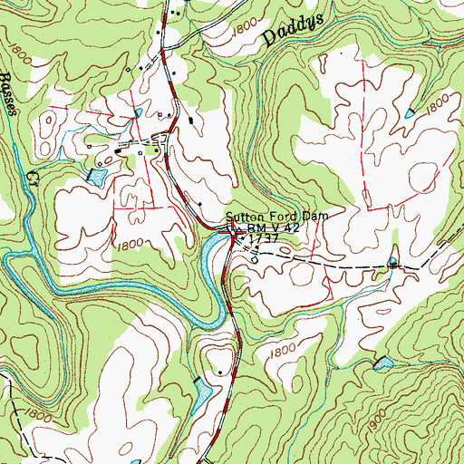 Topographic Map of Sutton Ford Dam, TN