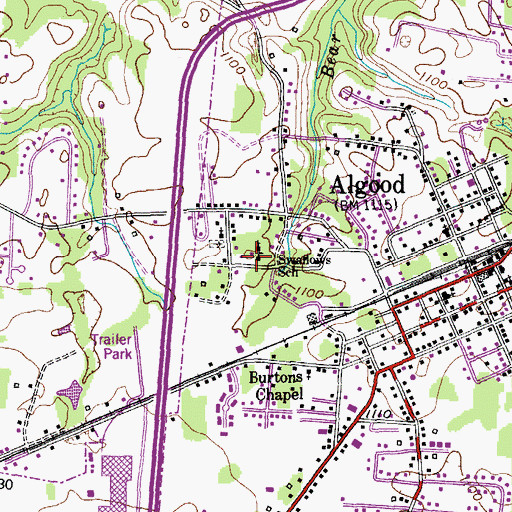 Topographic Map of Swallows School, TN