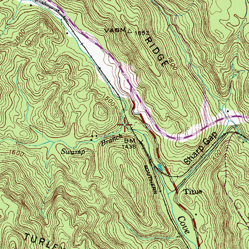 Topographic Map of Swamp Branch, TN