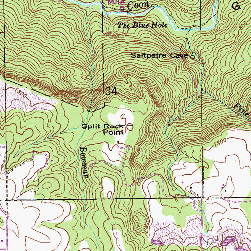 Topographic Map of Split Rock Point, AL