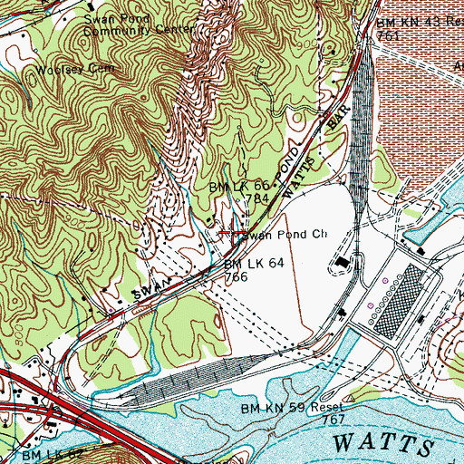 Topographic Map of Swan Pond Church, TN