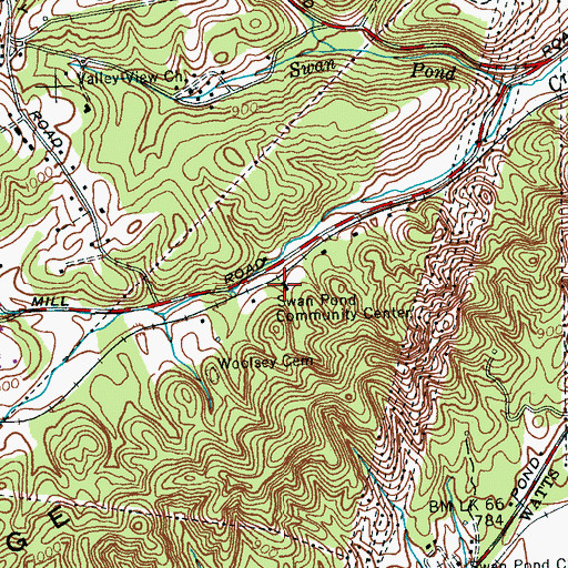 Topographic Map of Swan Pond Community Center, TN