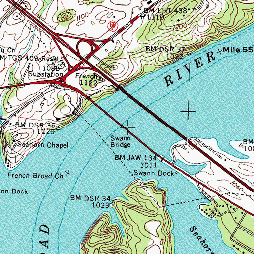 Topographic Map of Swann Bridge, TN
