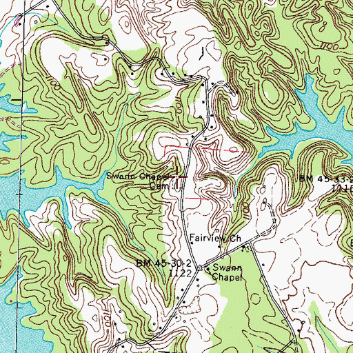 Topographic Map of Swann Chapel Cemetery, TN