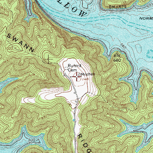Topographic Map of Swann Ridge, TN
