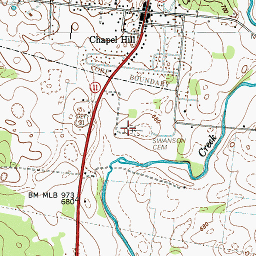 Topographic Map of Swanson Cemetery, TN