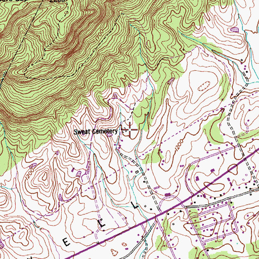 Topographic Map of Sweat Cemetery, TN