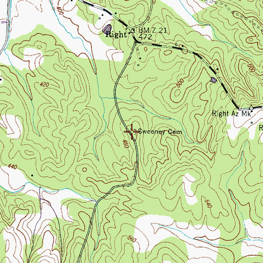 Topographic Map of Sweeney Cemetery, TN