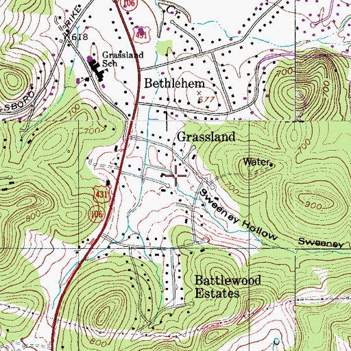 Topographic Map of Sweeney Hollow, TN