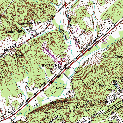 Topographic Map of Sweet Cemetery, TN