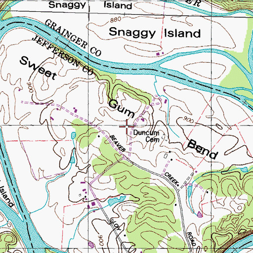 Topographic Map of Sweet Gum Bend, TN
