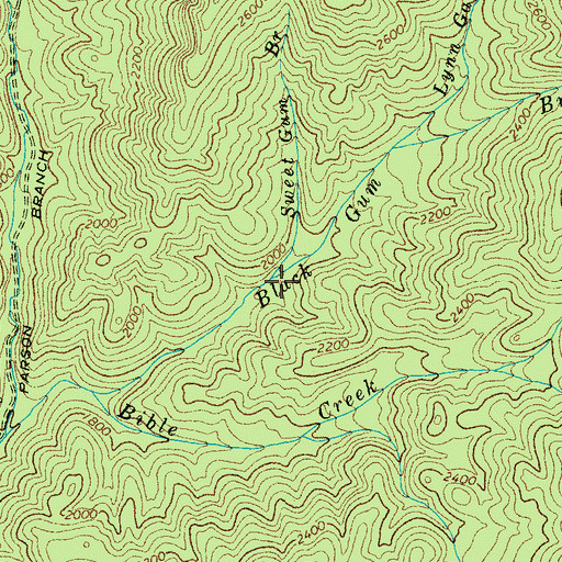 Topographic Map of Sweet Gum Branch, TN