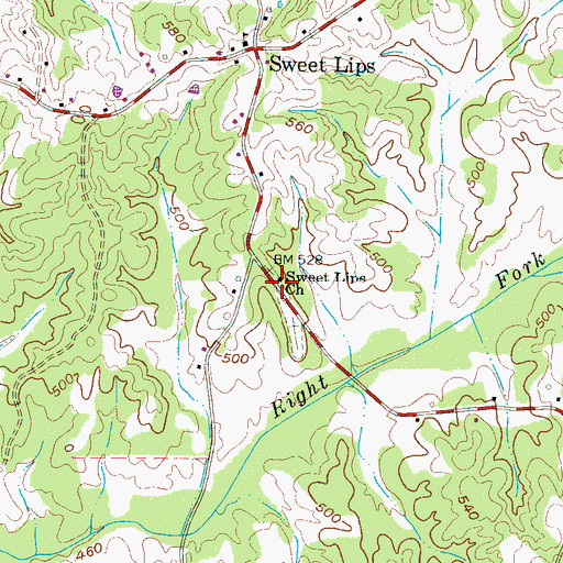 Topographic Map of Sweet Lips Church, TN