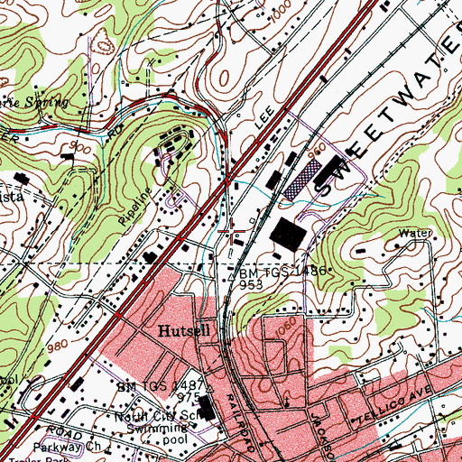Topographic Map of Sweetwater Valley, TN