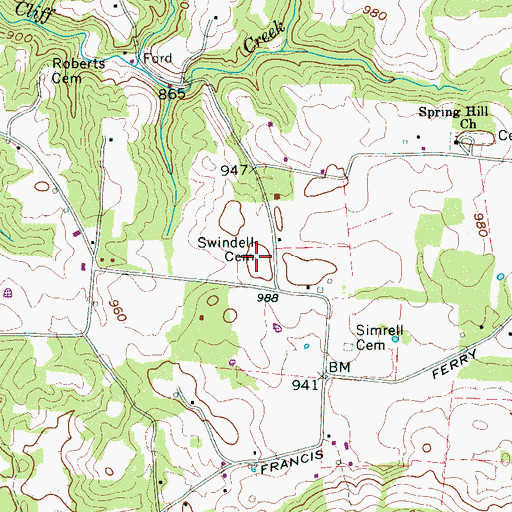 Topographic Map of Swindell Cemetery, TN