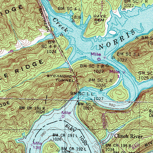 Topographic Map of Sycamore Tunnel, TN