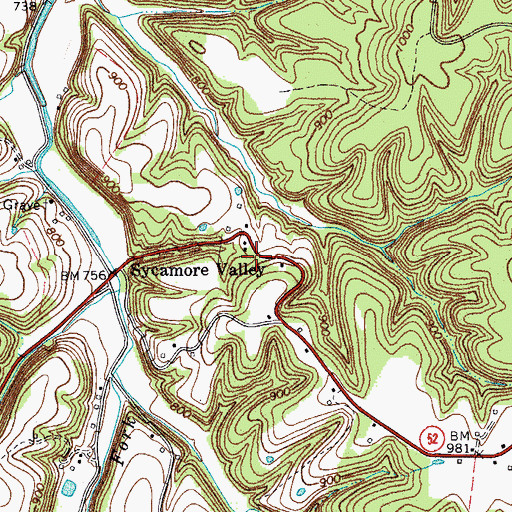 Topographic Map of Sycamore Valley, TN