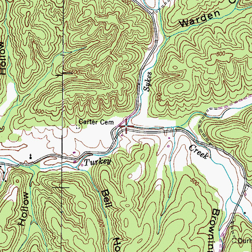 Topographic Map of Sykes Branch, TN