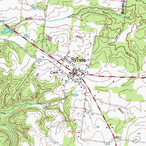 Topographic Map of Sylvia, TN