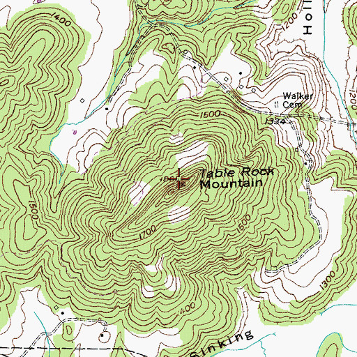 Topographic Map of Table Rock Mountain, TN