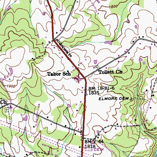 Topographic Map of Tabor School, TN