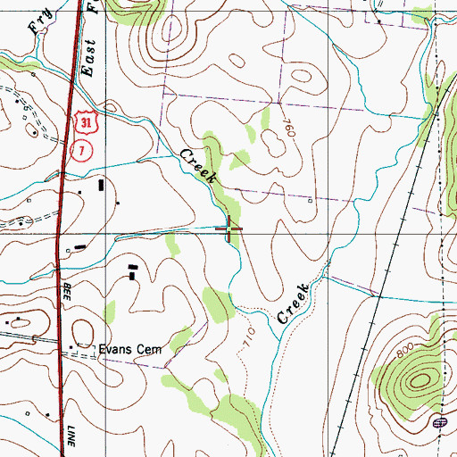 Topographic Map of Tacker Branch, TN