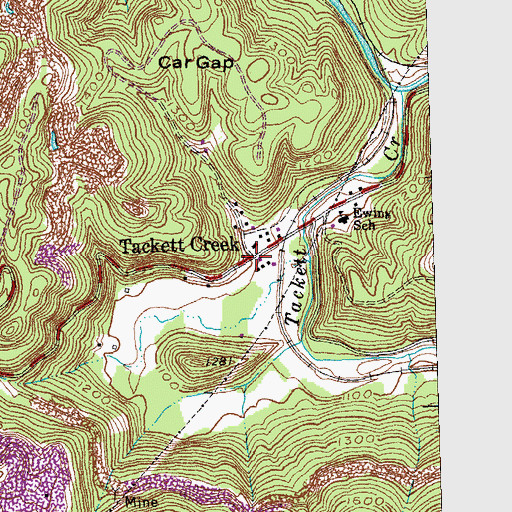 Topographic Map of Tackett Creek, TN