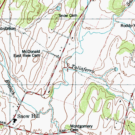 Topographic Map of Taliaferro Branch, TN
