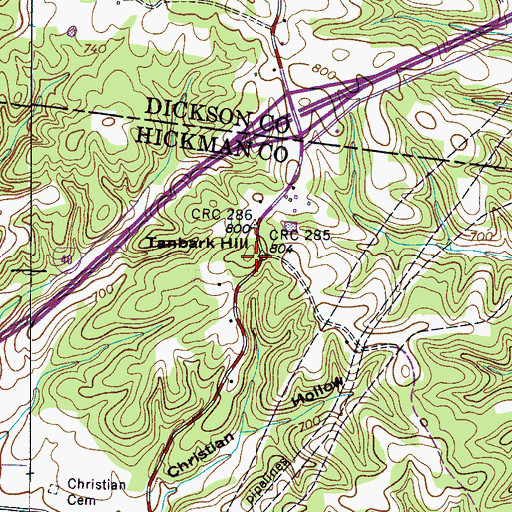 Topographic Map of Tanbark Hill, TN