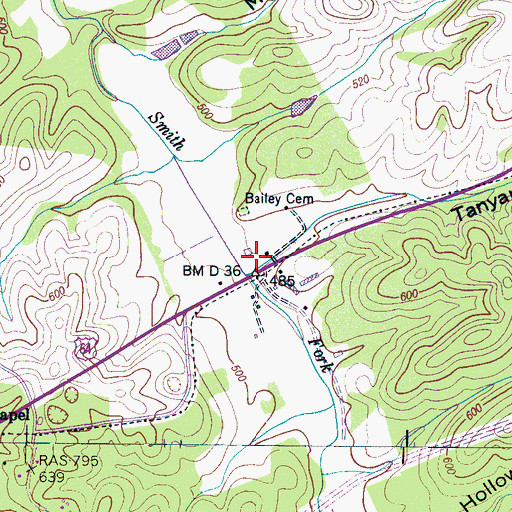 Topographic Map of Tanyard Hollow, TN