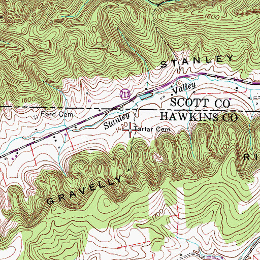 Topographic Map of Tartar Cemetery, TN