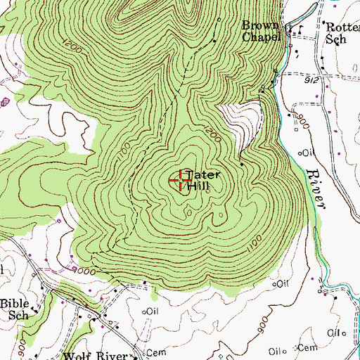 Topographic Map of Tater Hill, TN