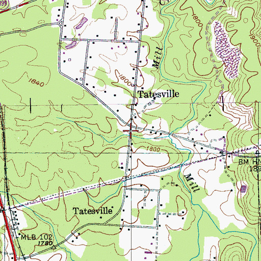 Topographic Map of Tatesville School, TN