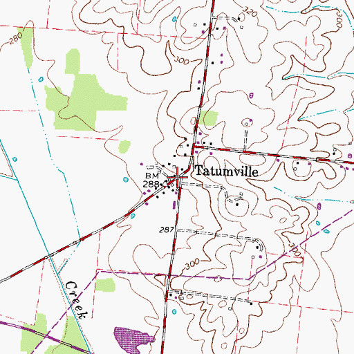 Topographic Map of Tatumville, TN