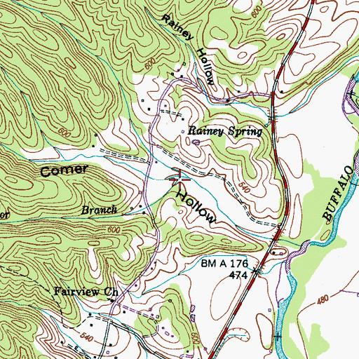 Topographic Map of Taylor Branch, TN