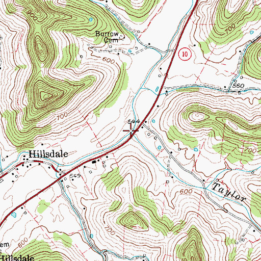 Topographic Map of Taylor Branch, TN