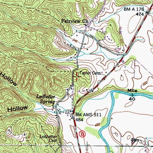 Topographic Map of Taylor Cemetery, TN