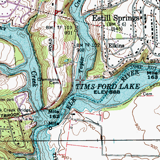 Topographic Map of Taylor Creek, TN