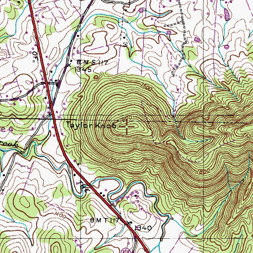 Topographic Map of Taylor Knob, TN