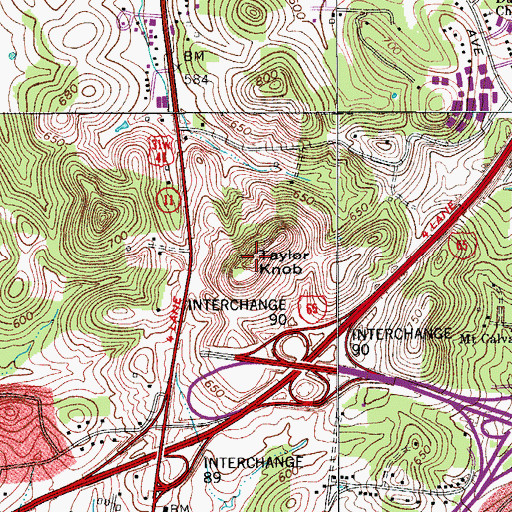 Topographic Map of Taylor Knob, TN